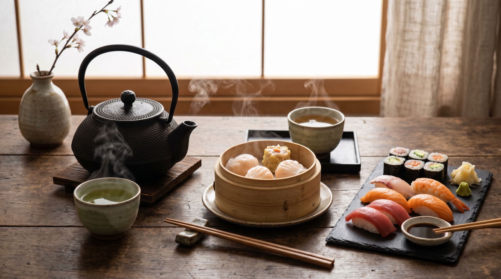 Asian tea pairing with dim sum and sushi